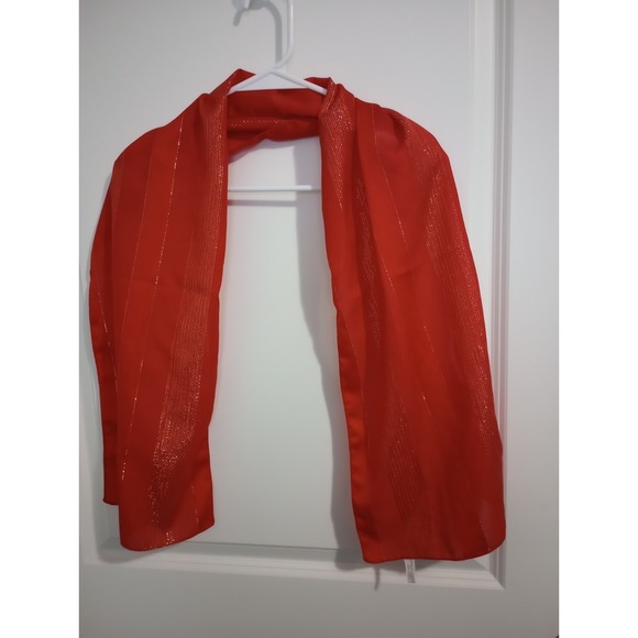 Accessories - Red Metallic Stripe Oblong Scarf 52 x 15 Sheer Evening Dress Holiday Wrap